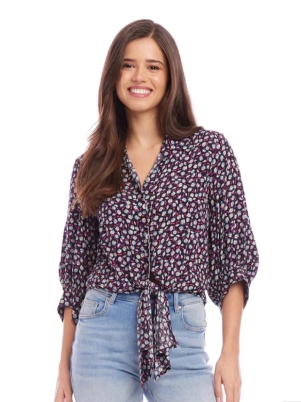 Floral Tie front button up blouse Petite